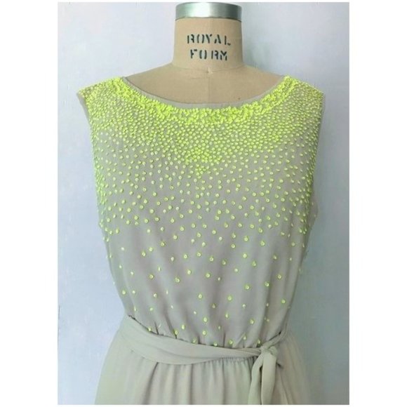 HOST PICK ❤️ LOFT TAUPE NEON YELLOW SEQUIN SLEEVELESSS DRESS DRESS XL PETITE NWT - Picture 3 of 12